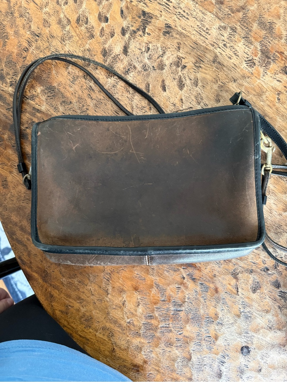 Coach Brown Leather Crossbody Bag with Black Trim